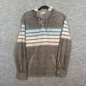 Vissla Sweater Mens Medium Gray 1/4 Snap Up Pullover Fleece Fuzzy Hoodie Surf